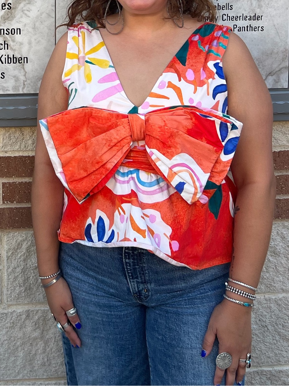 Colorful Bow-Front Floral Top